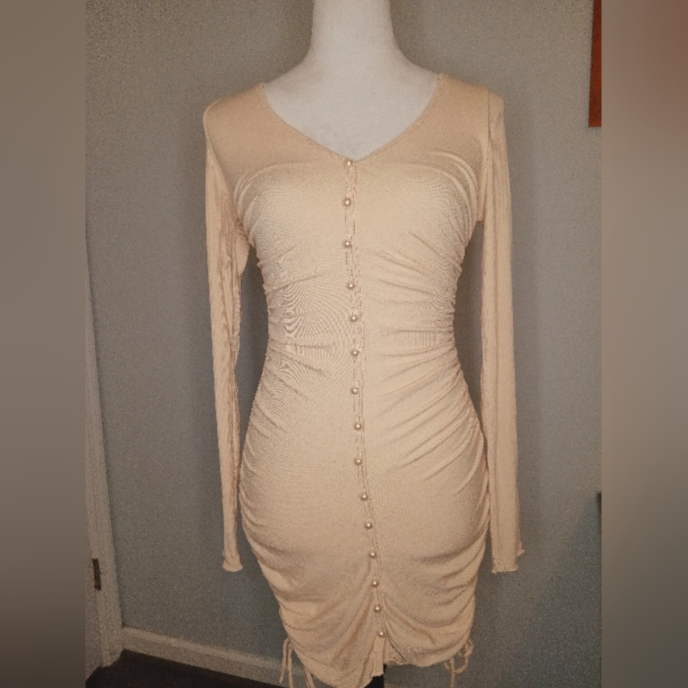 Princess Polly Long Sleeve Button Front Body Con Dress With Adjuster Side Ties